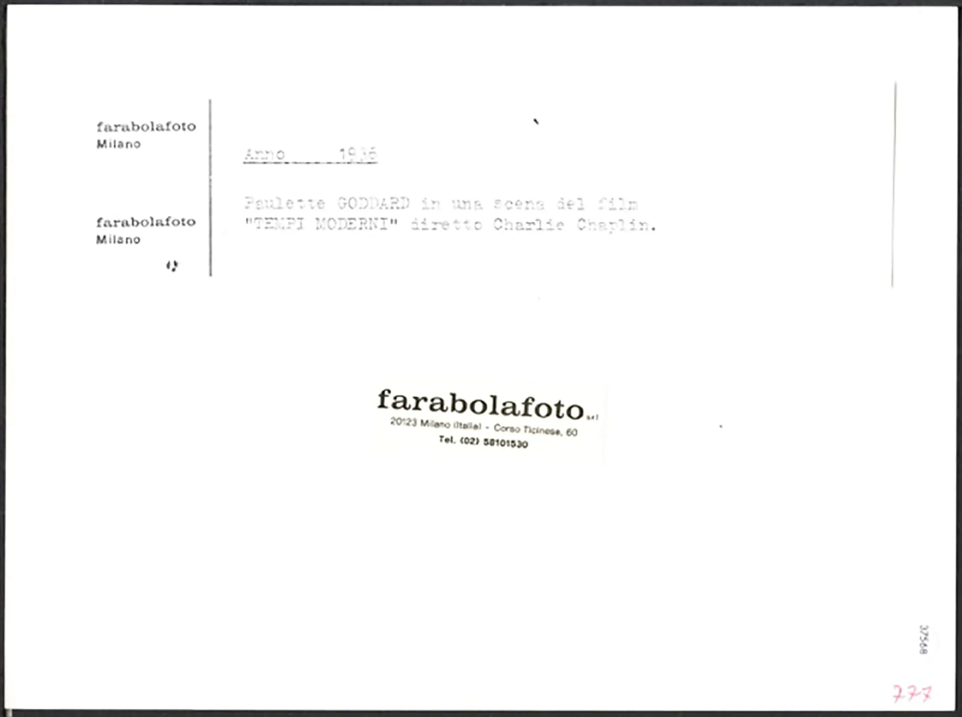 Paulette Godard film Tempi Moderni 1938 Ft 37568 - Stampa 24x18 cm - Farabola Stampa ai sali d'argento (anni 90)