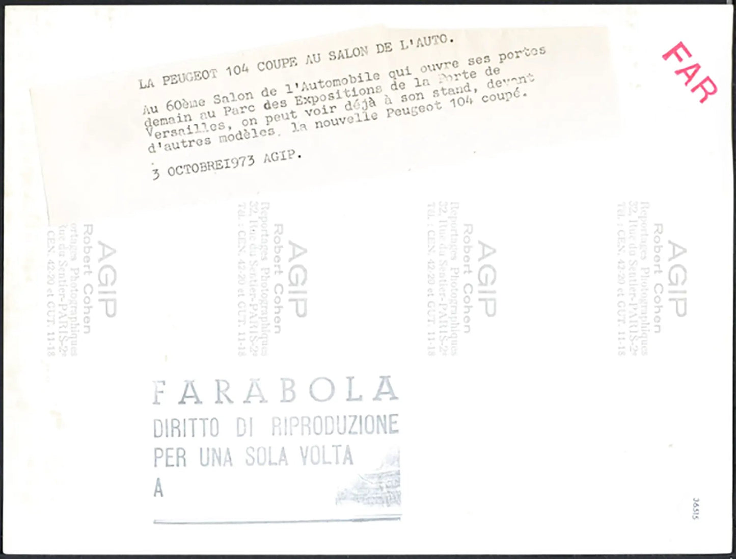 Peugeot 104 Salone Auto Parigi 1973 Ft 36515 - Stampa 24x18 cm - Farabola Stampa ai sali d'argento