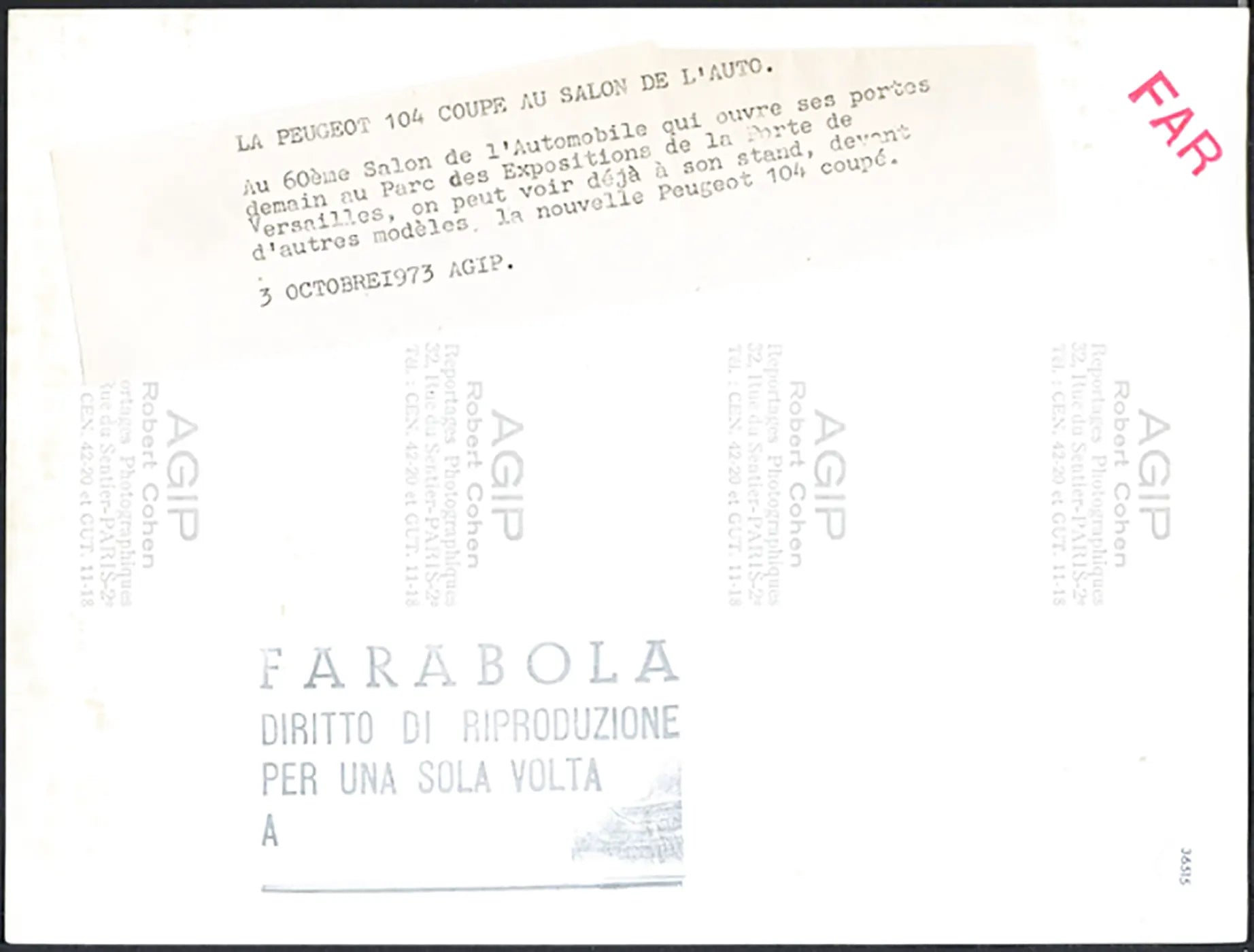 Peugeot 104 Salone Auto Parigi 1973 Ft 36515 - Stampa 24x18 cm - Farabola Stampa ai sali d'argento