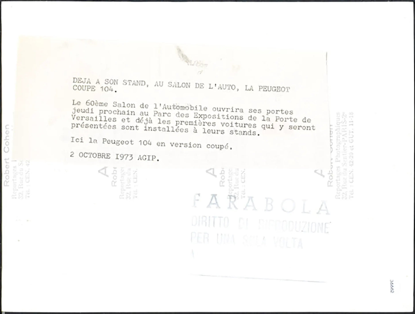 Peugeot 104 Salone Auto Parigi 1973 Ft 36662 - Stampa 24x18 cm - Farabola Stampa ai sali d'argento