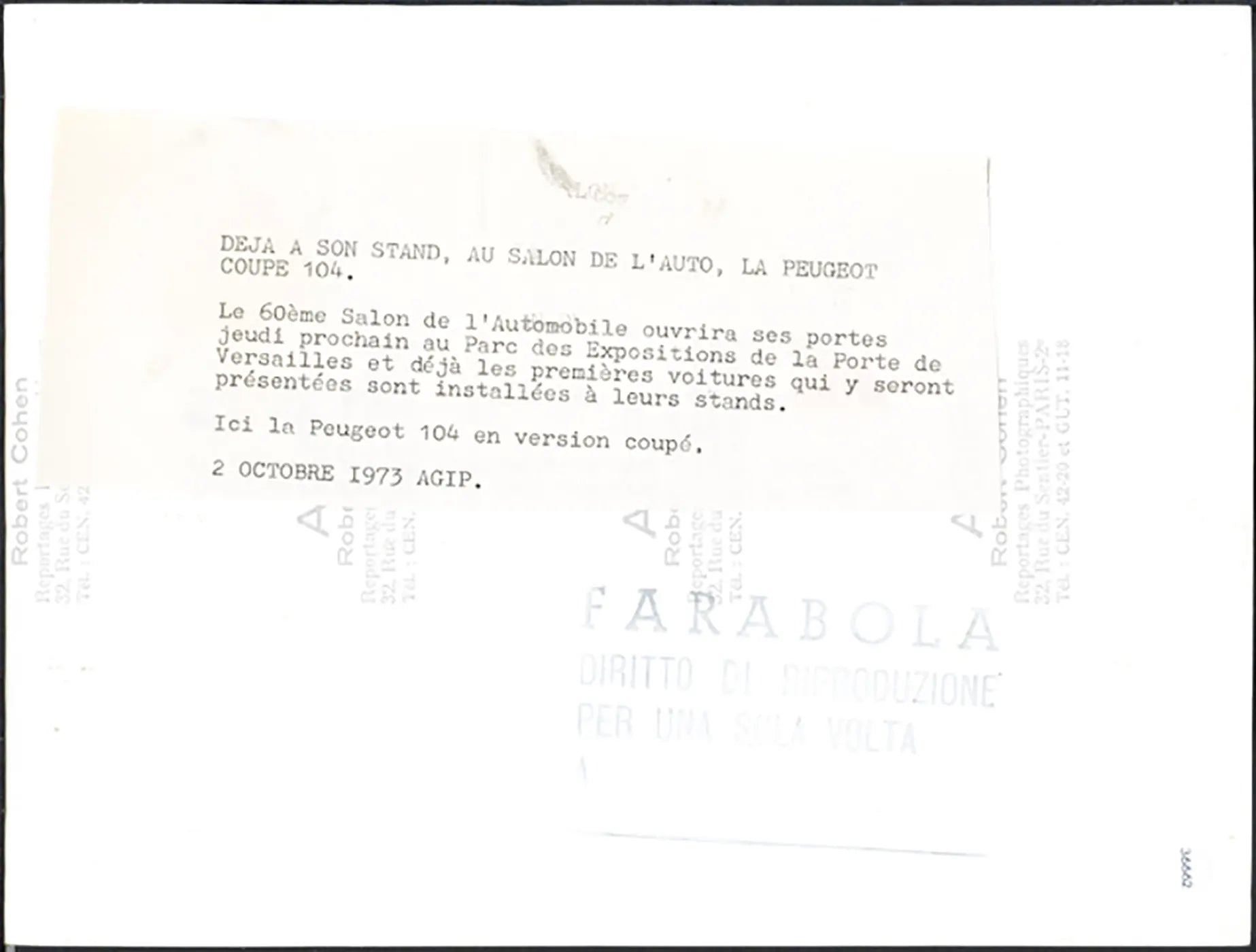 Peugeot 104 Salone Auto Parigi 1973 Ft 36662 - Stampa 24x18 cm - Farabola Stampa ai sali d'argento