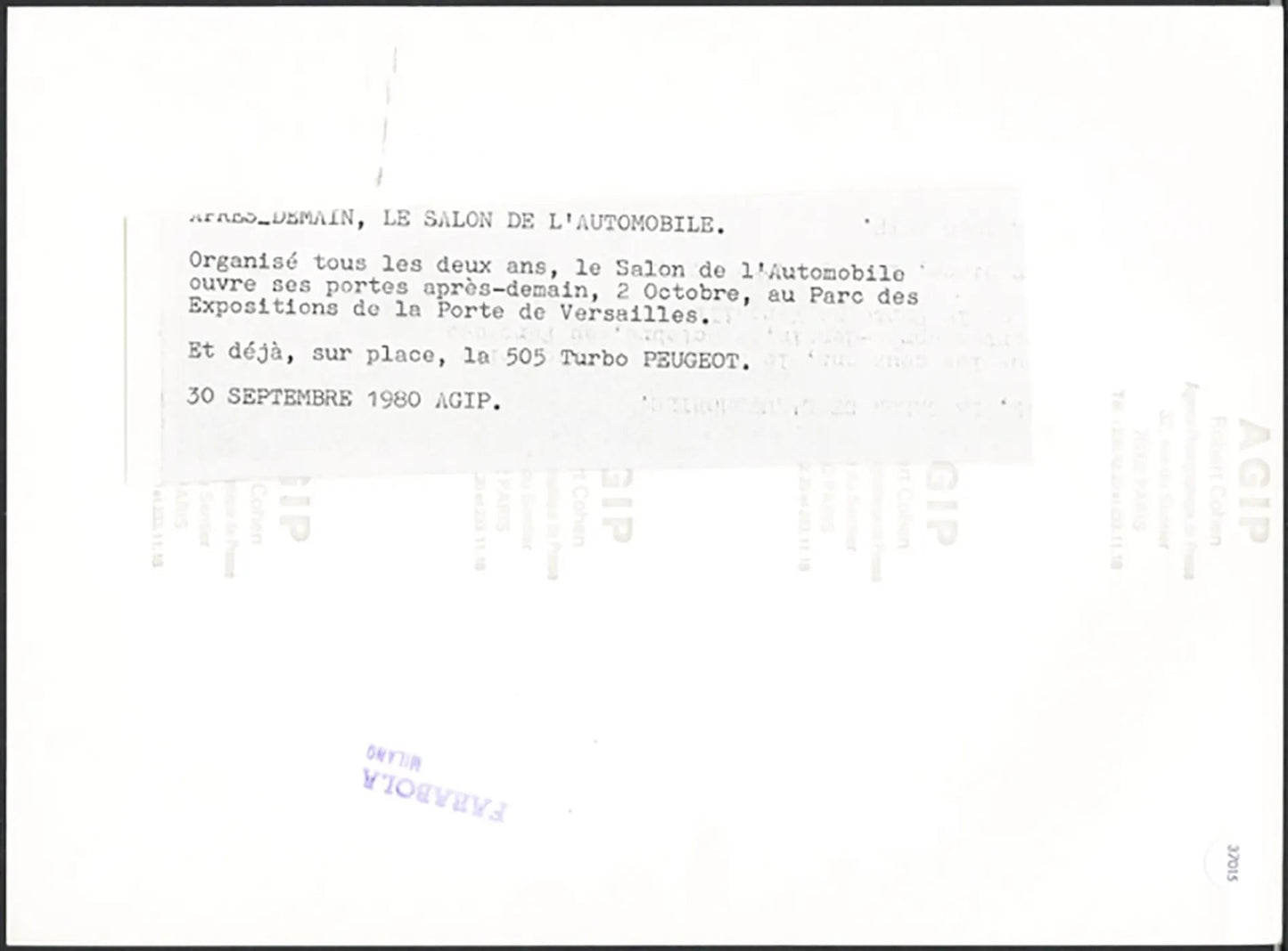 Peugeot 505 Turbo Salone Auto Parigi 1980 Ft 37015 - Stampa 24x18 cm - Farabola Stampa ai sali d'argento