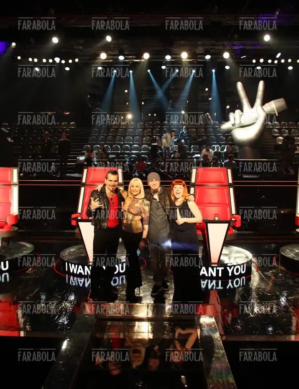 Piero Pelù, Raffaella Carrà, J - Ax e Noemi, conferenza stampa The Voice of Italy, 2014 - Farabola Immagine digitale