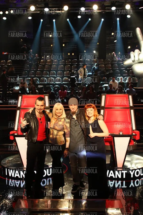 Piero Pelù, Raffaella Carrà, J - Ax e Noemi, conferenza stampa The Voice of Italy, 2014 - Farabola Immagine digitale