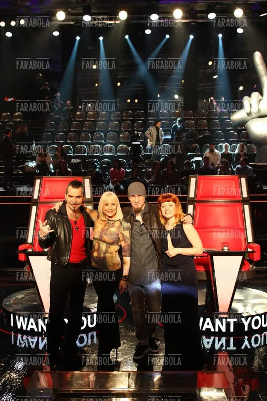 Piero Pelù, Raffaella Carrà, J - Ax e Noemi, conferenza stampa The Voice of Italy, 2014 - Farabola Immagine digitale