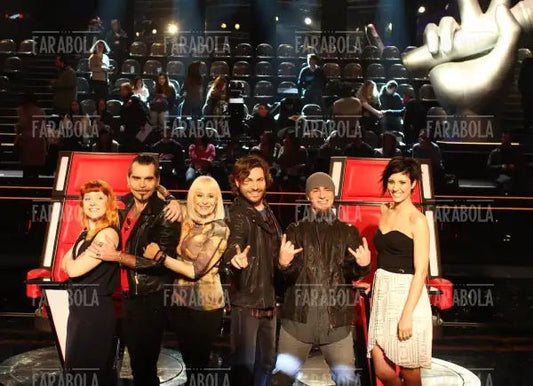 Piero Pelù, Raffaella Carrà, J - Ax e Noemi, conferenza stampa The Voice of Italy, 2014 - Farabola Immagine digitale
