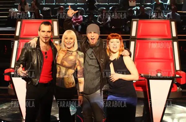 Piero Pelù, Raffaella Carrà, J - Ax e Noemi, conferenza stampa The Voice of Italy, 2014 - Farabola Immagine digitale