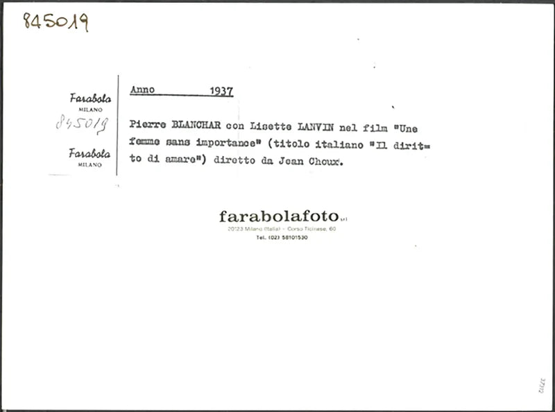 Pierre Blanchar Lisette Lanvin film 1937 Ft 37312 - Stampa 24x18 cm - Farabola Stampa ai sali d'argento (anni 90)