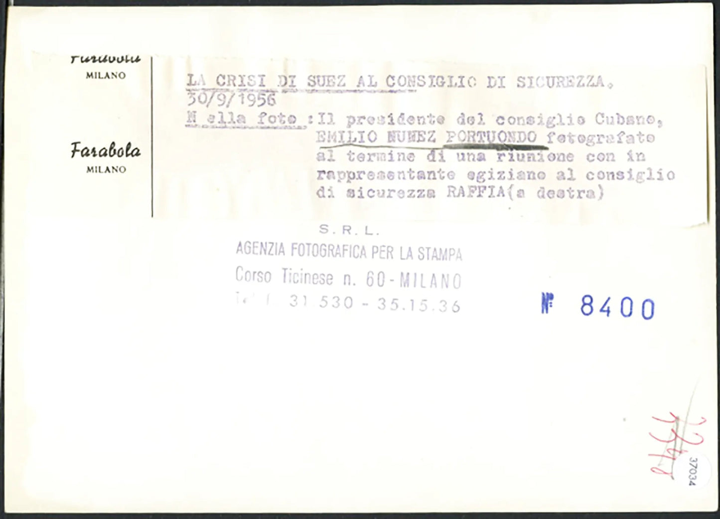Portuondo Presidente Consiglio Cuba 1956 Ft 37034 - Stampa 18x13 cm - Farabola Stampa ai sali d'argento