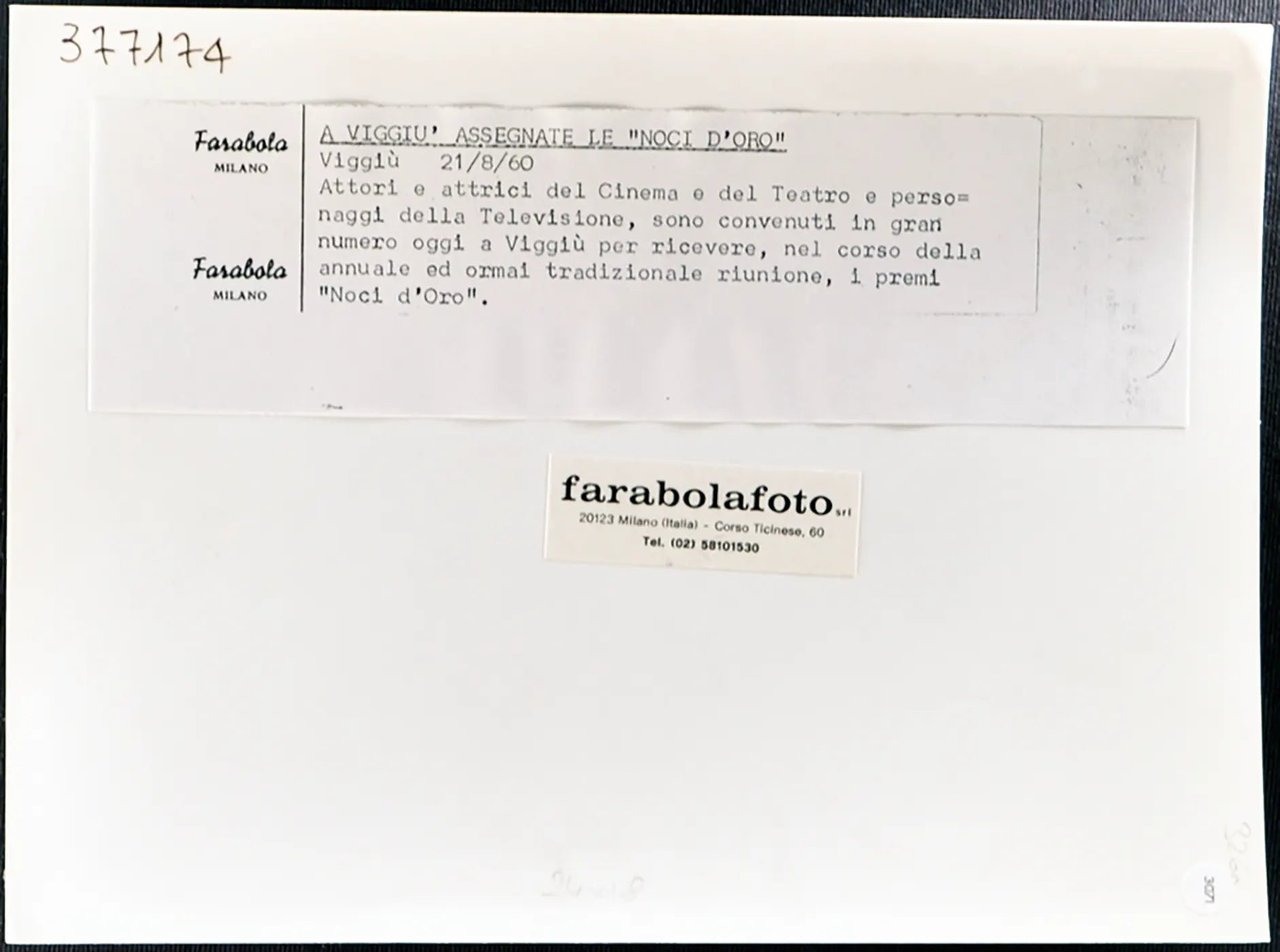 Premiazione Noci d'Oro 1960 Ft 3071 - Stampa 24x18 cm - Farabola Stampa ai sali d'argento