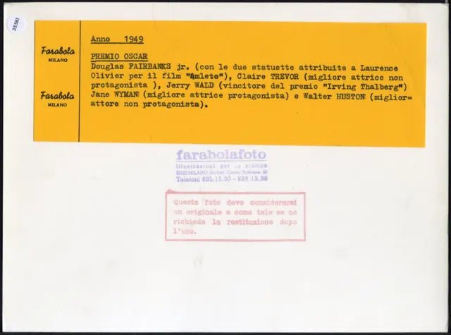 Premio Oscar 1949 Ft 35581 - Stampa 24x18 cm - Farabola Stampa ai sali d'argento (anni 90)