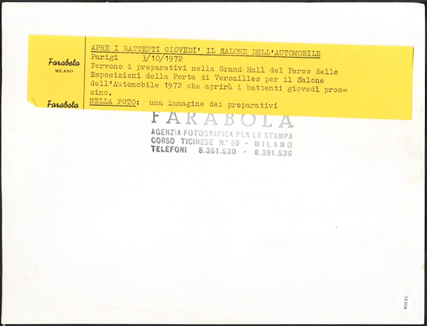 Prepararivi Salone Auto Parigi 1972 Ft 36504 - Stampa 24x18 cm - Farabola Stampa ai sali d'argento