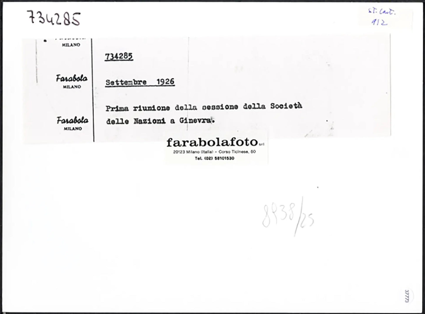 Prima riunione Società Nazioni a Ginevra 1926 Ft 37773 - Stampa 24x18 cm - Farabola Stampa ai sali d'argento (anni 90)