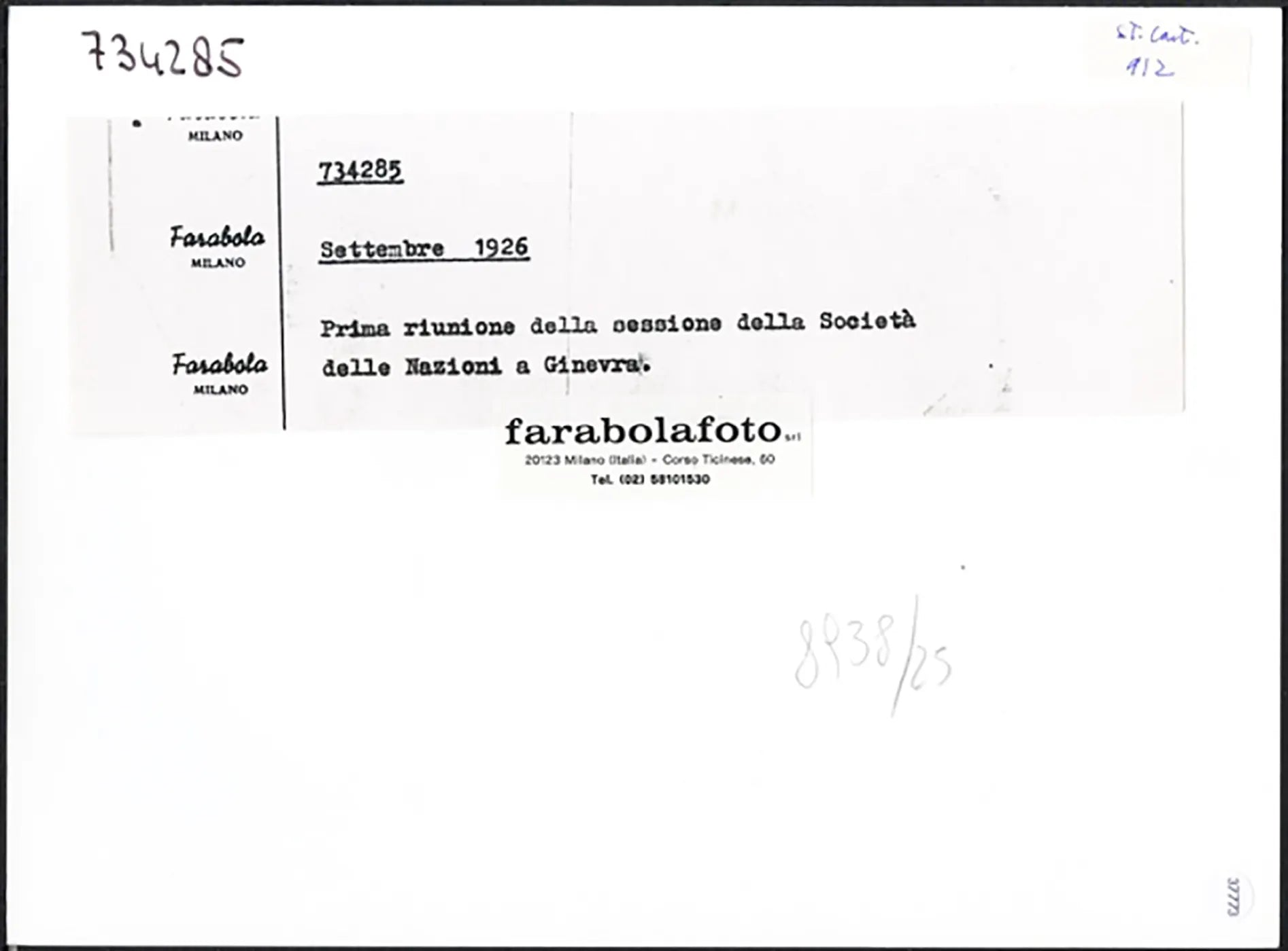 Prima riunione Società Nazioni a Ginevra 1926 Ft 37773 - Stampa 24x18 cm - Farabola Stampa ai sali d'argento (anni 90)