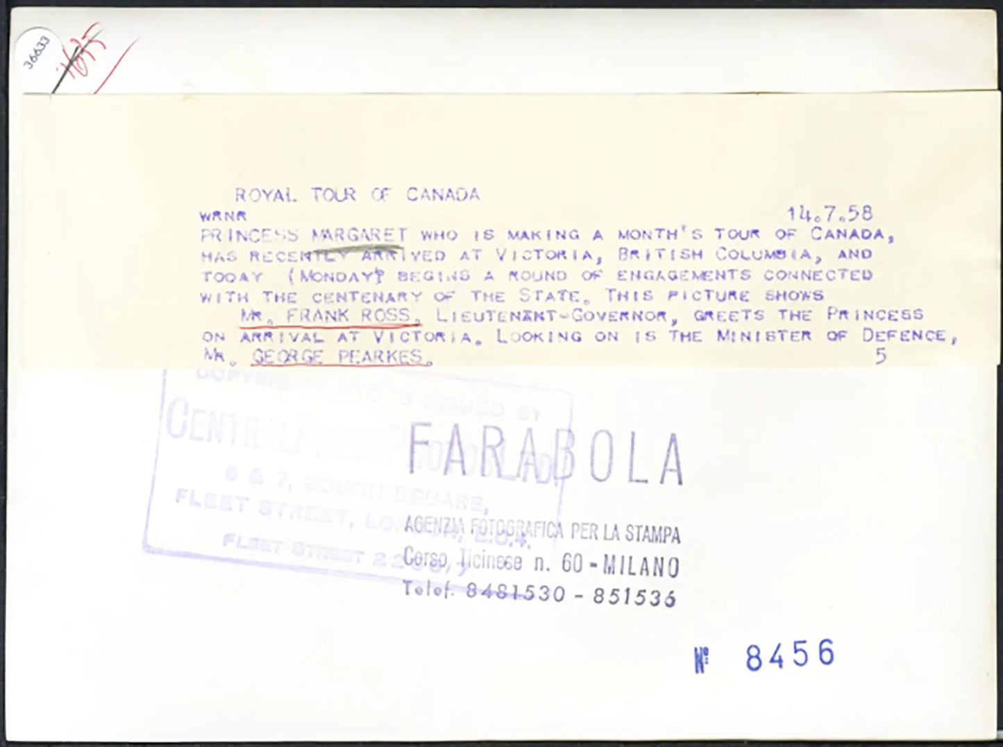 Principessa Margaret in Canada 1958 Ft 36633 - Stampa 20x15 cm - Farabola Stampa ai sali d'argento