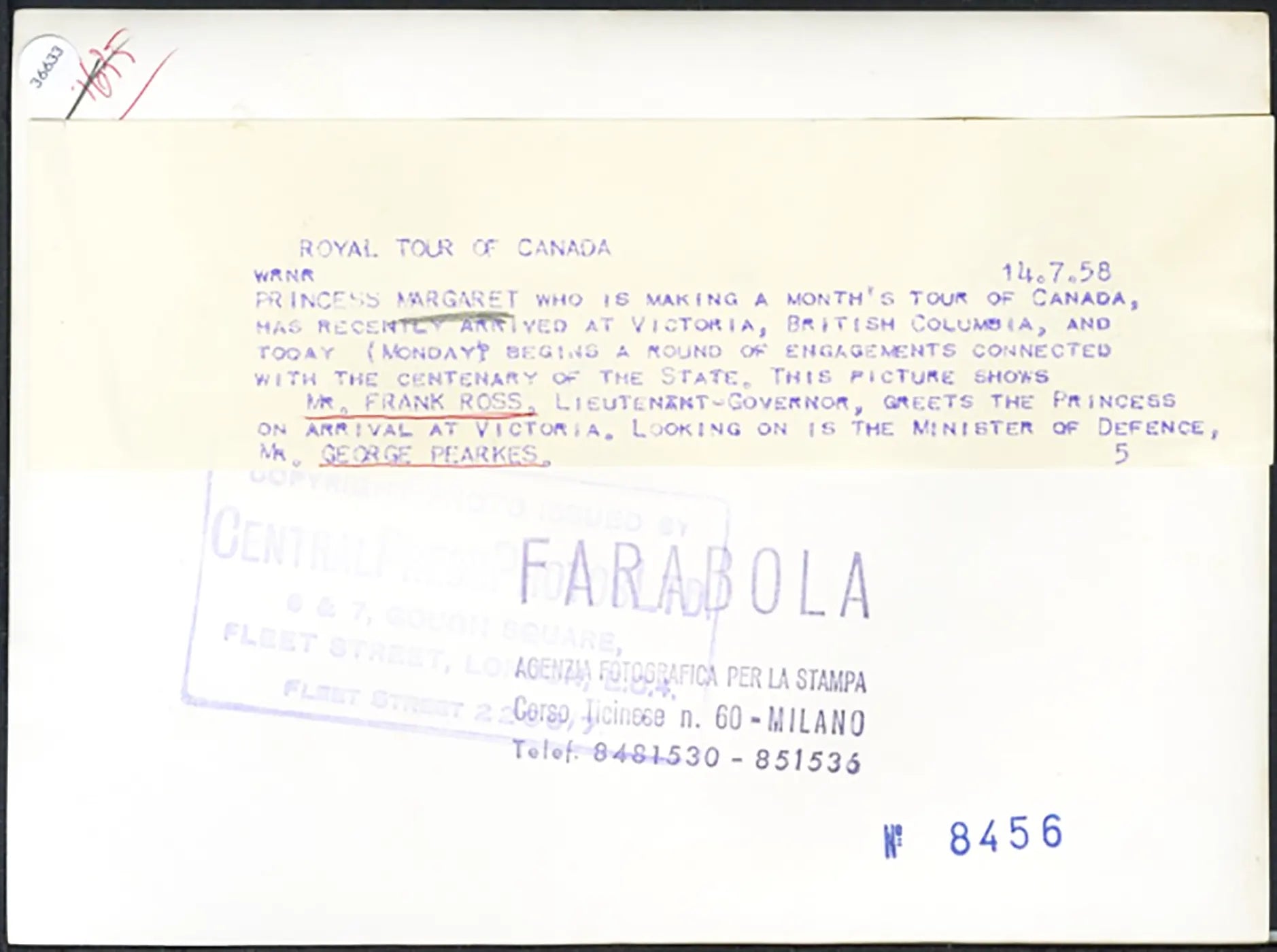 Principessa Margaret in Canada 1958 Ft 36633 - Stampa 20x15 cm - Farabola Stampa ai sali d'argento