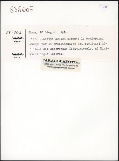 Proclamazione risultati referendum 1946 Ft 3373 - Stampa 24x18 cm - Farabola Stampa ai sali d'argento (anni 90)