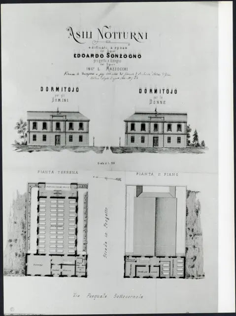 Progetto dormitorio pubblico Milano Ft 3509 - Stampa 24x18 cm - Farabola Stampa ai sali d'argento (anni 90)