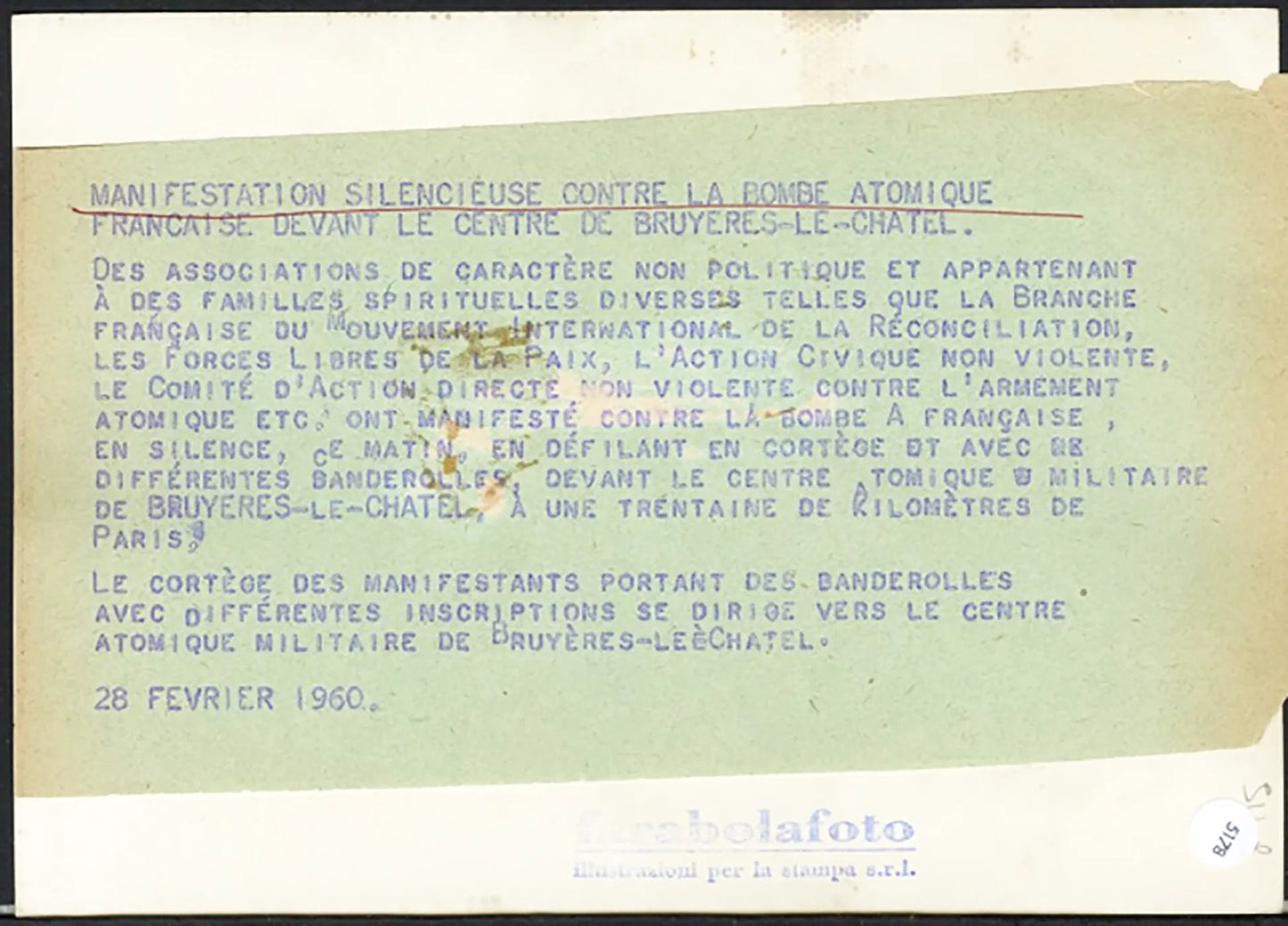 Protesta contro la guerra Francia 1960 Ft 5178 - Stampa 13x18 cm - Farabola Stampa ai sali d'argento