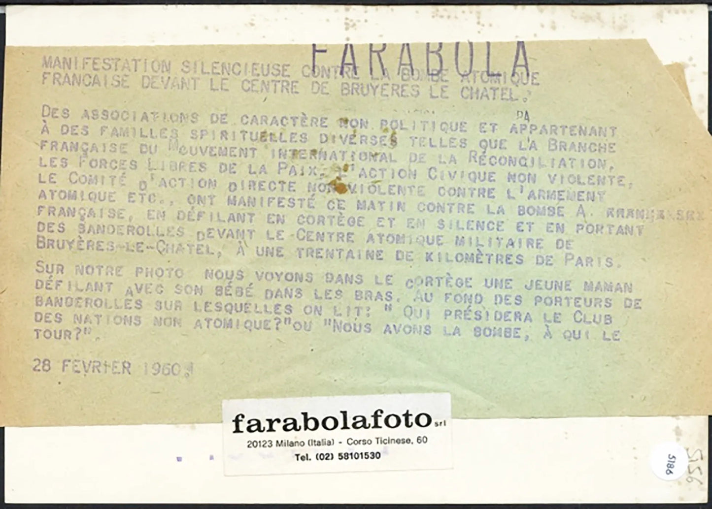 Protesta contro la guerra Francia 1960 Ft 5186 - Stampa 13x18 cm - Farabola Stampa ai sali d'argento