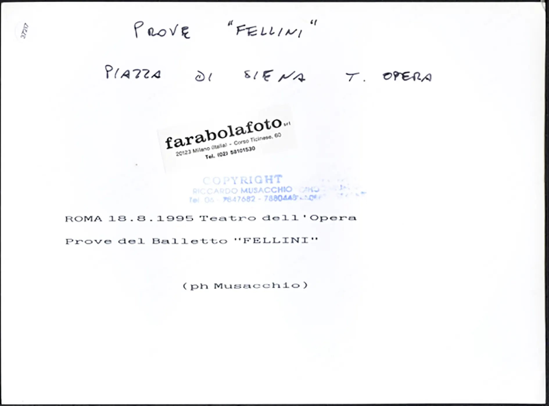 Prove balletto Fellini 1995 Ft 37217 - Stampa 24x18 cm - Farabola Stampa ai sali d'argento