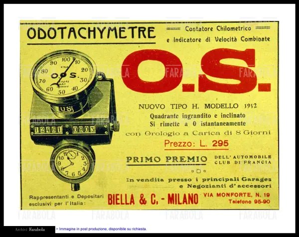 Pubblicità del contatore chilometrico O.S., 1912 - Farabola Immagine digitale