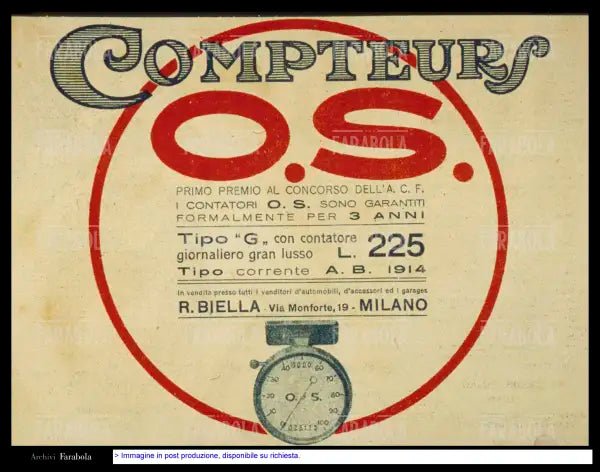 Pubblicità del contatore giornalieri O.S., 1912 - Farabola Immagine digitale