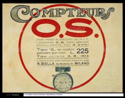 Pubblicità del contatore giornalieri O.S., 1912 - Farabola Immagine digitale