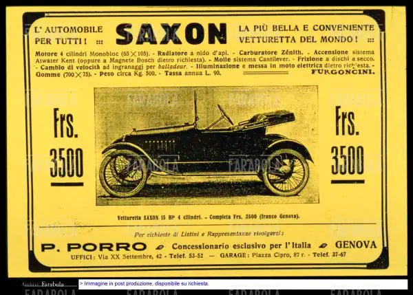 Pubblicità dell'auto Saxon 15 HP 4 cilindri, 1911 - Farabola Immagine digitale