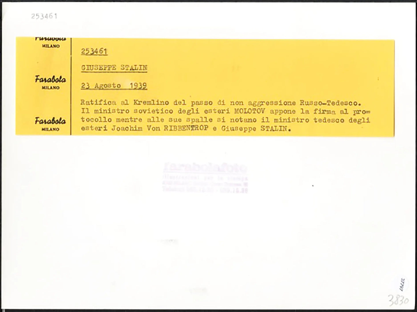 Ratifica del patto di non aggressione russo - tedesco 1939 Ft 37797 - Stampa 24x18 cm - Farabola Stampa ai sali d'argento (anni 90)