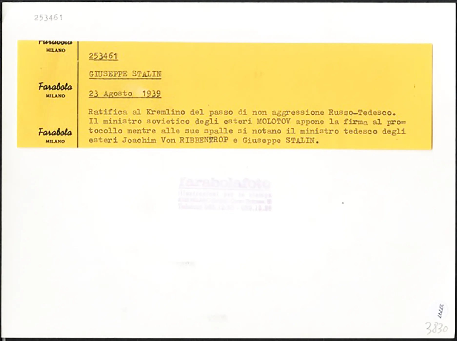 Ratifica del patto di non aggressione russo - tedesco 1939 Ft 37797 - Stampa 24x18 cm - Farabola Stampa ai sali d'argento (anni 90)