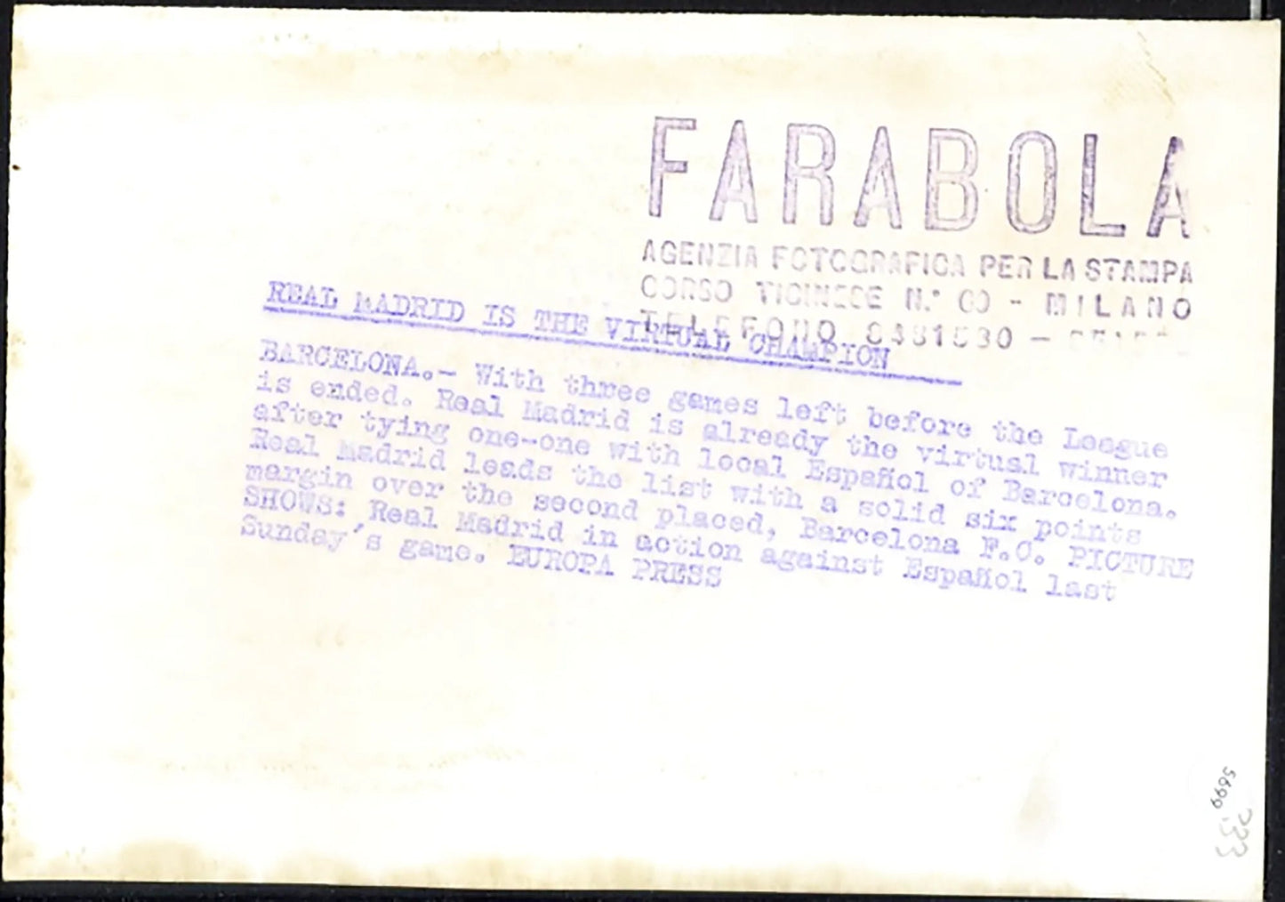 Real Madrid vs Español anni 60 Ft 5699 - Stampa 13x18 cm - Farabola Stampa ai sali d'argento