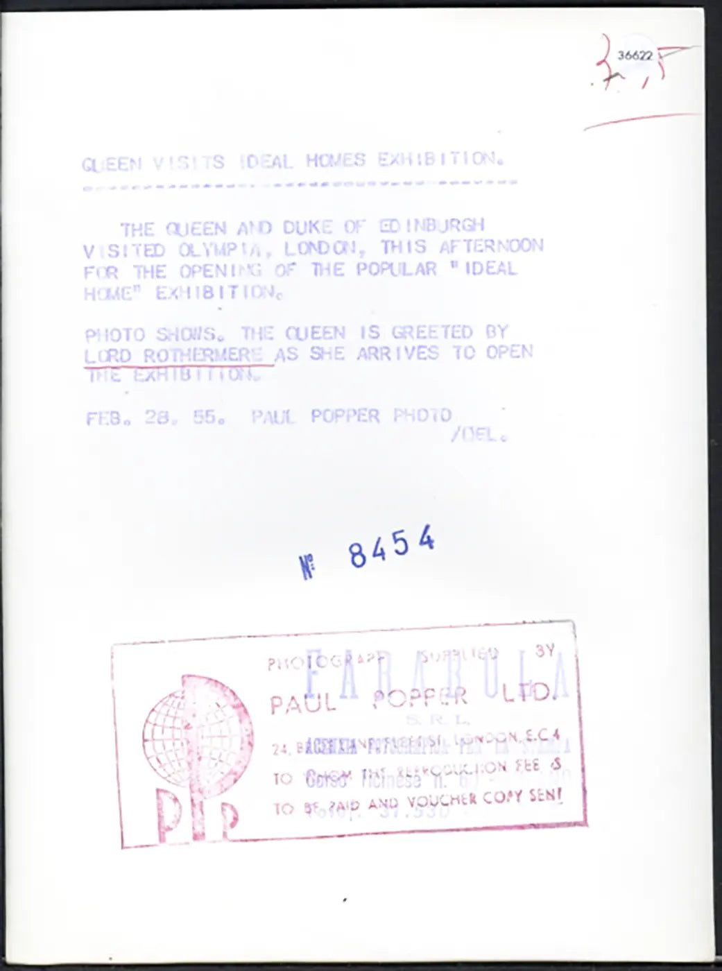 Regina Elisabetta e Lord Rothermere 1955 Ft 36622 - Stampa 20x15 cm - Farabola Stampa ai sali d'argento