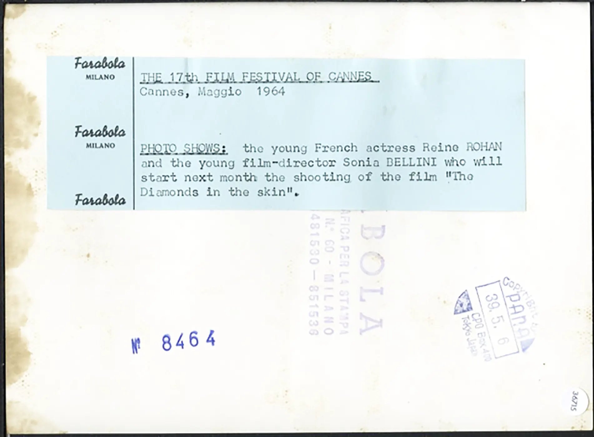 Reine Rohan Festival di Cannes 1964 Ft 36715 - Stampa 21x15 cm - Farabola Stampa ai sali d'argento