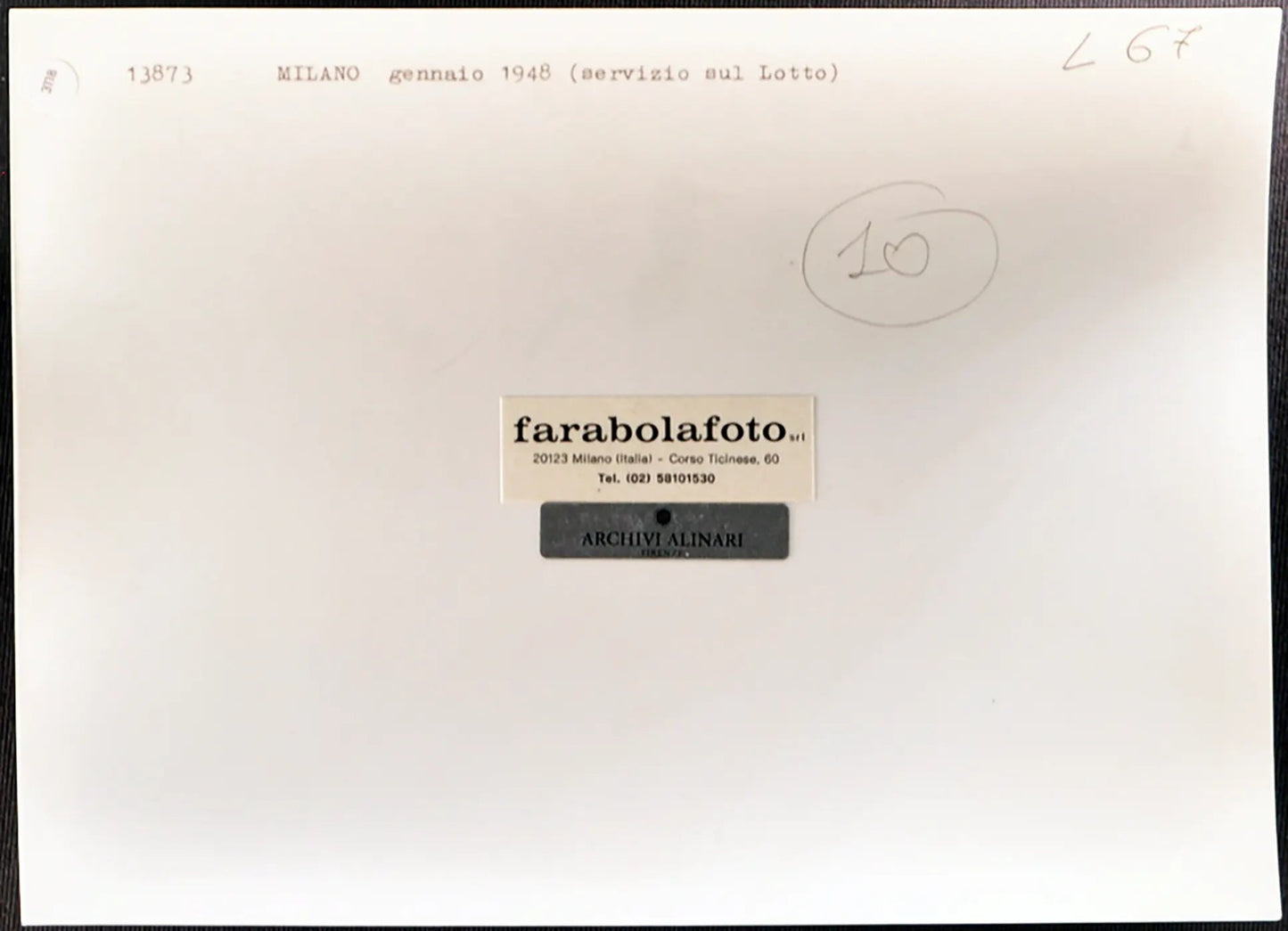 Ricevitoria Lotto, Milano 1948 Ft 3118 - Stampa 24x18 cm - Farabola Stampa ai sali d'argento (anni 90)