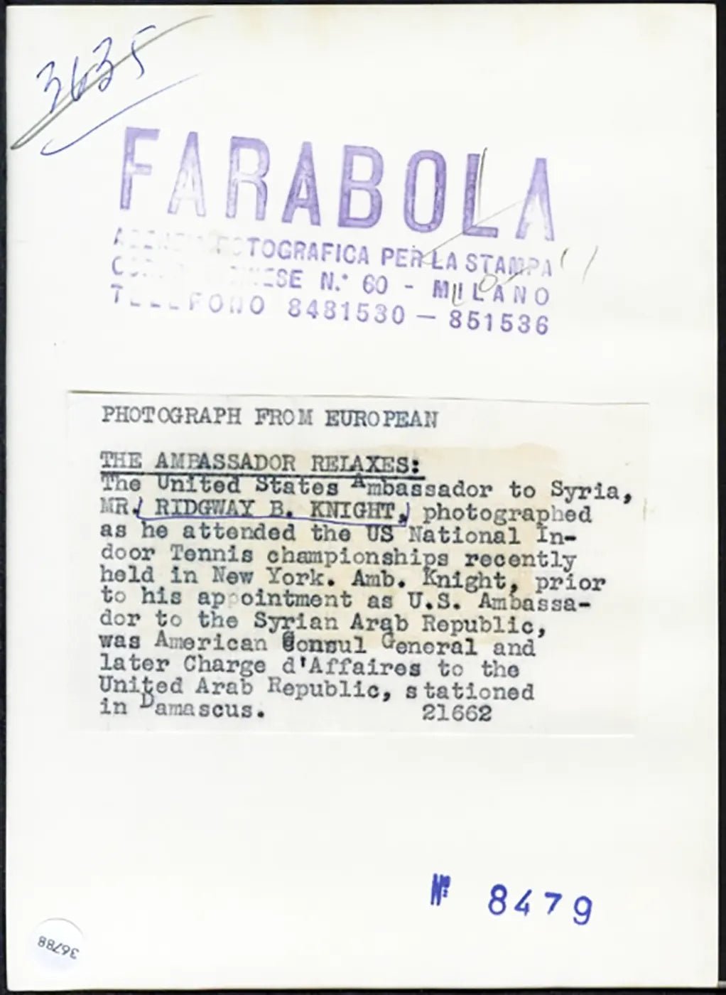 Ridgway B. Knight Ambasciatore Usa 1962 Ft 36788 - Stampa 13x18 cm - Farabola Stampa ai sali d'argento