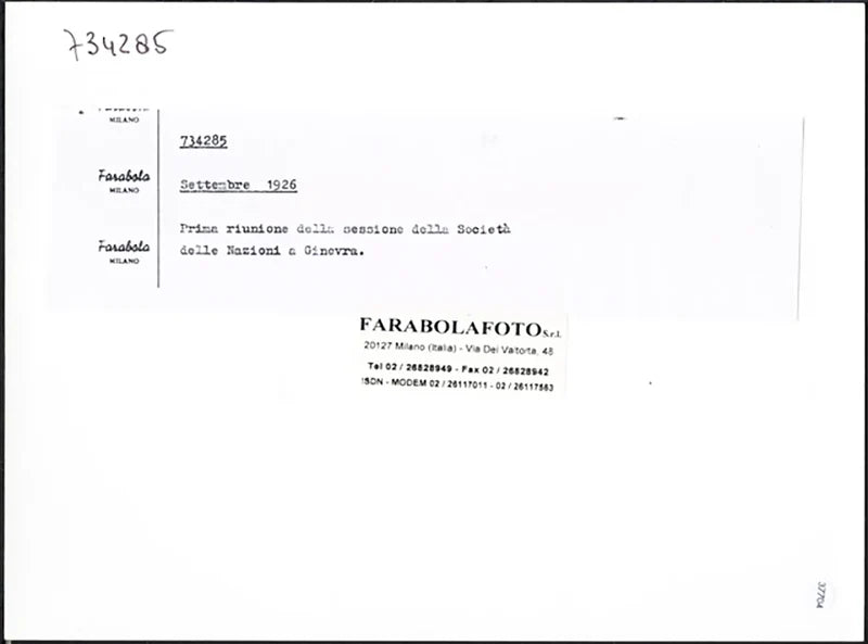 Riunione Onu a Ginevra 1926 Ft 37704 - Stampa 24x18 cm - Farabola Stampa ai sali d'argento (anni 90)