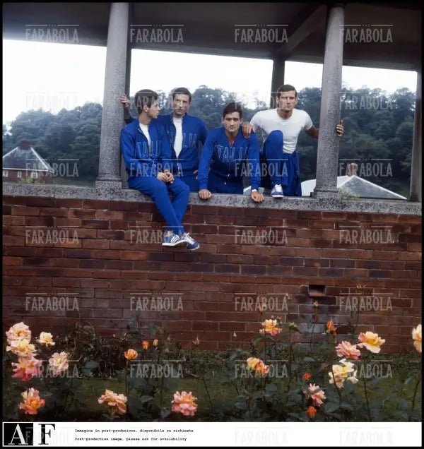 Rivera, Fogli, Rizzo e Facchetti in ritiro con la nazionale, Mondiali di calcio, 1966 - Farabola Immagine digitale