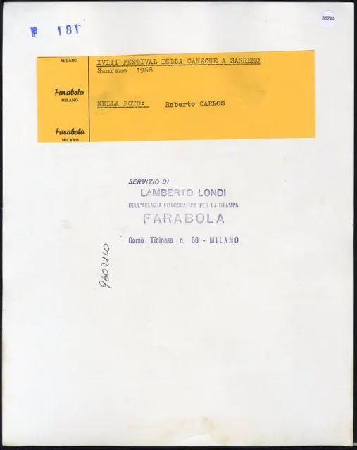 Roberto Carlos Festival di Sanremo 1968 Ft 35726 - Stampa 21x27 cm - Farabola Stampa ai sali d'argento