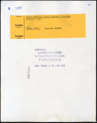 Roberto Carlos Festival di Sanremo 1968 Ft 35726 - Stampa 21x27 cm - Farabola Stampa ai sali d'argento