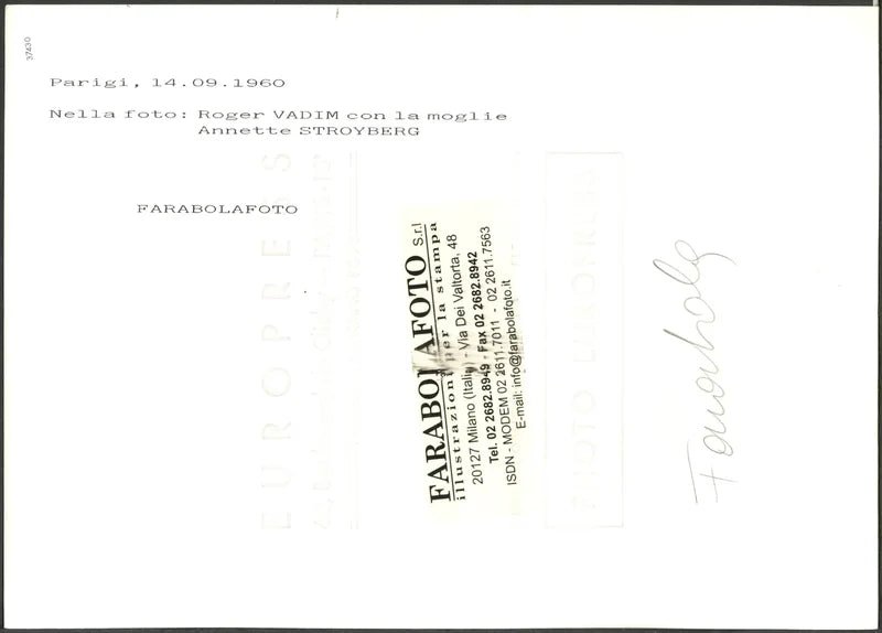 Roger Vadim e Annette Stroyberg 1960 Ft 37430 - Stampa 21x27 cm - Farabola Stampa ai sali d'argento