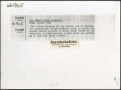 Roma Via Veneto 1966 Ft 3693 - Stampa 24x18 cm - Farabola Stampa ai sali d'argento (anni 90)