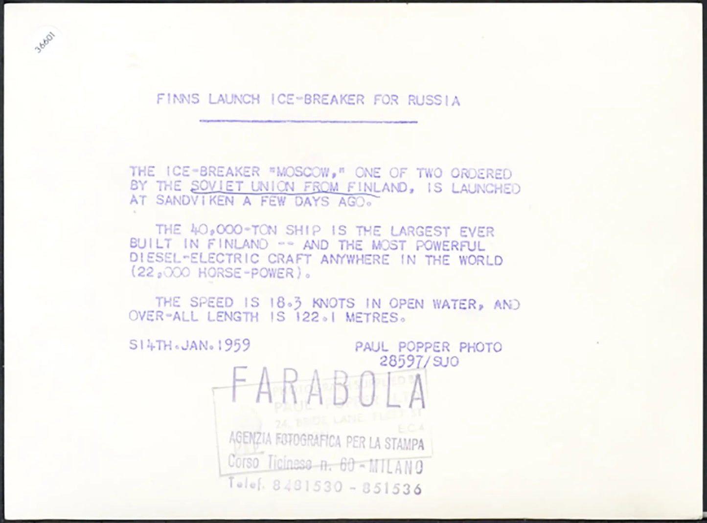 Rompighiaccio sovietico Mosca 1959 Ft 36601 - Stampa 20x15 cm - Farabola Stampa ai sali d'argento