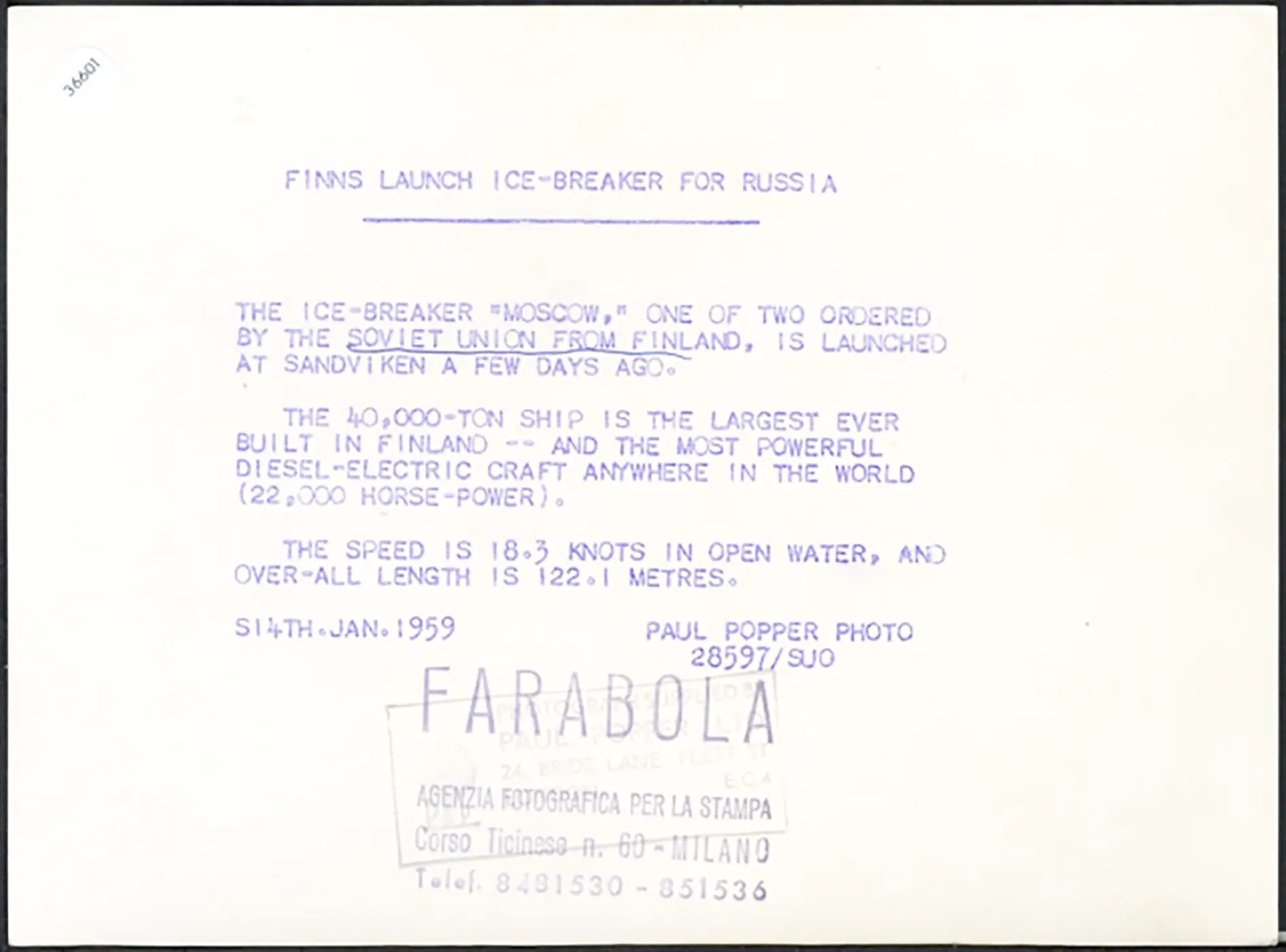 Rompighiaccio sovietico Mosca 1959 Ft 36601 - Stampa 20x15 cm - Farabola Stampa ai sali d'argento