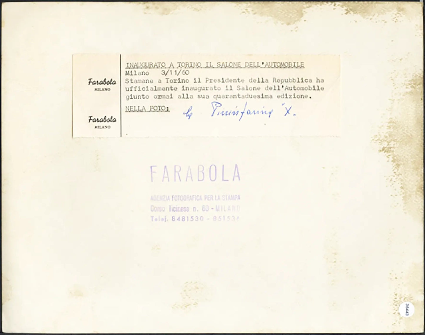 Salone Auto Torino 1960 PFX Pininfarina Ft 36443 - Stampa 21x27 cm - Farabola Stampa ai sali d'argento