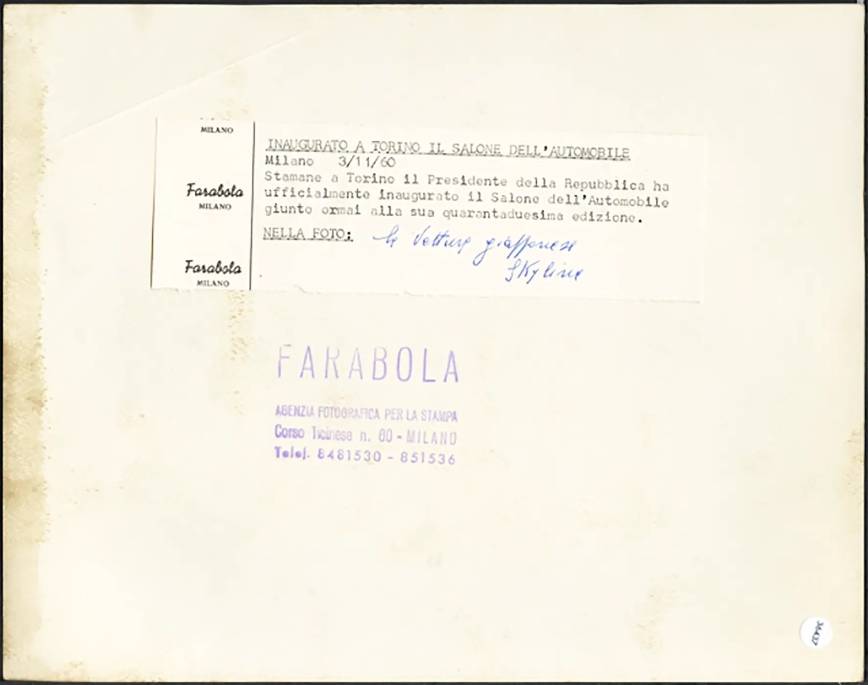 Salone Auto Torino 1960 Skyline Ft 36437 - Stampa 21x27 cm - Farabola Stampa ai sali d'argento