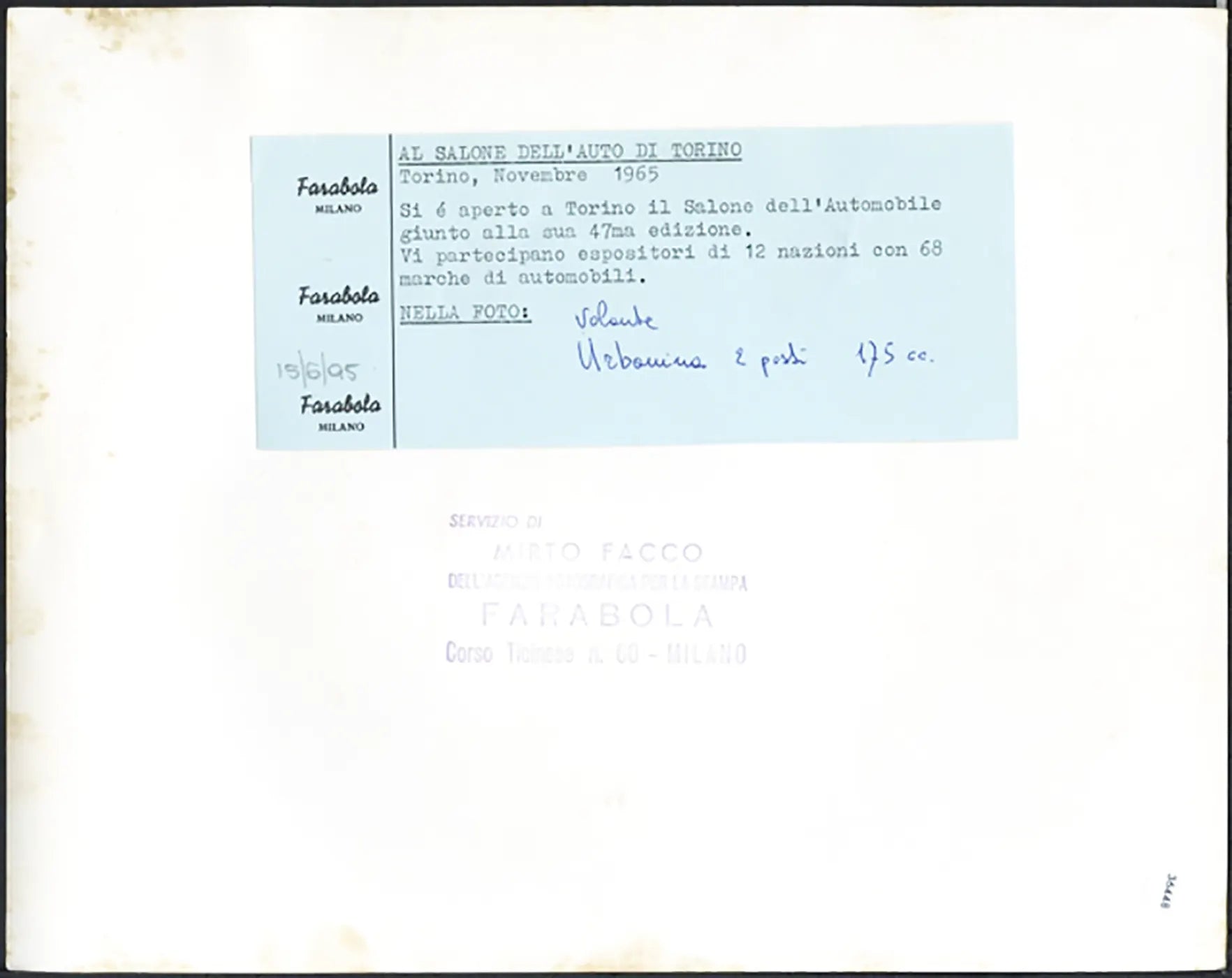 Salone Auto Torino 1960 Volante Urbanina Ft 36448 - Stampa 21x27 cm - Farabola Stampa ai sali d'argento