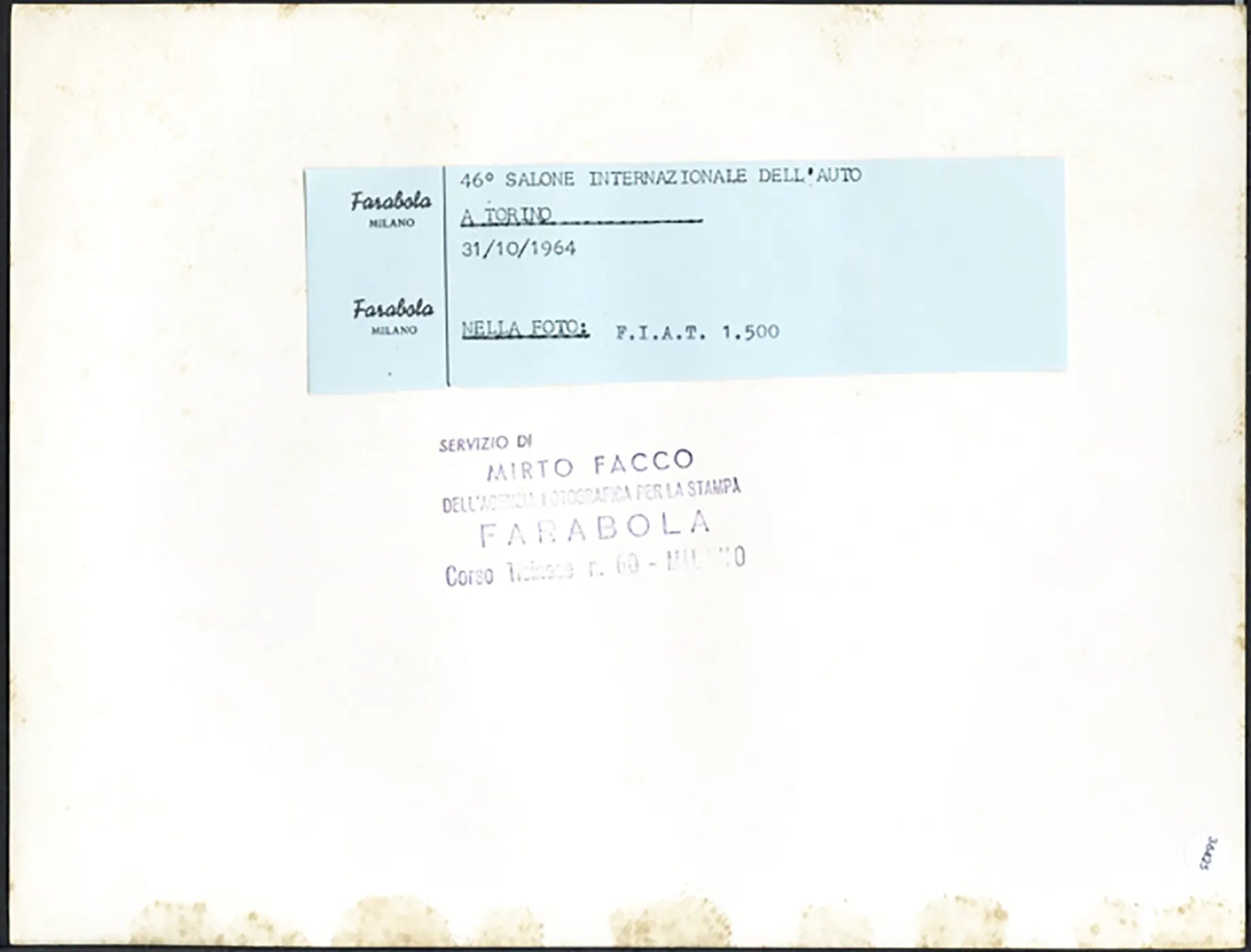 Salone Auto Torino 1964 Fiat 1500 Ft 36425 - Stampa 21x27 cm - Farabola Stampa ai sali d'argento
