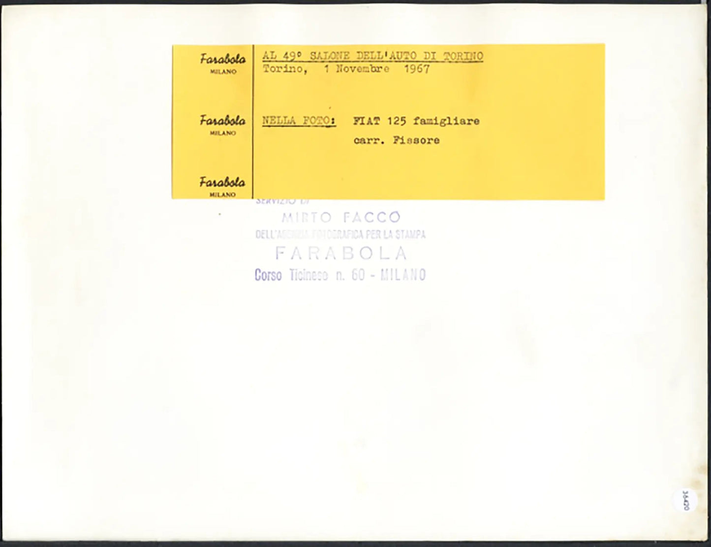 Salone Auto Torino 1967 Fiat 125 Ft 36420 - Stampa 21x27 cm - Farabola Stampa ai sali d'argento