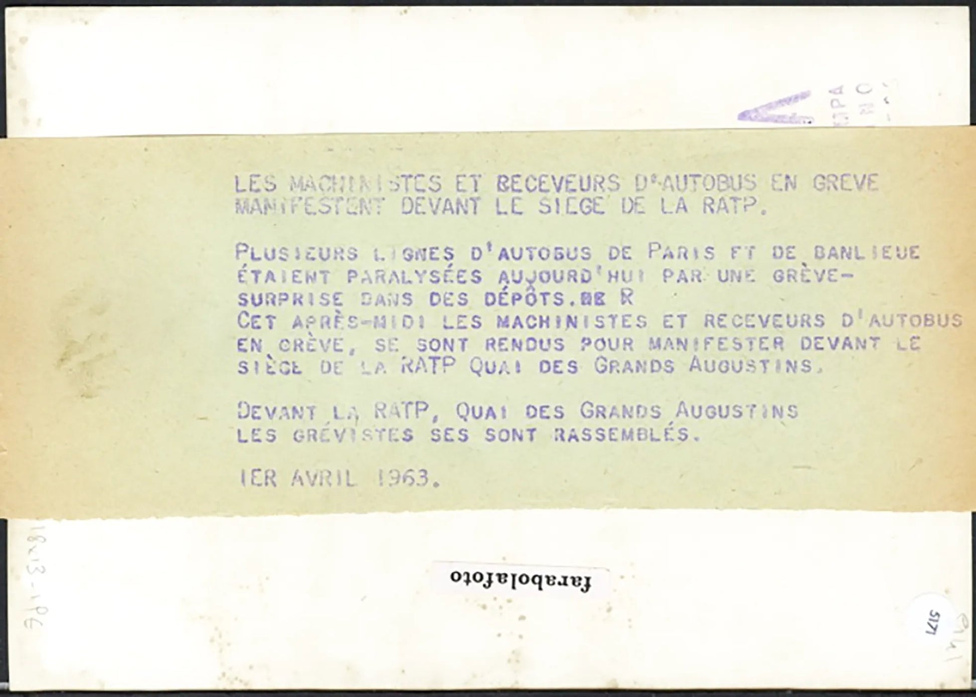Sciopero dei trasporti a Parigi 1963 Ft 5171 - Stampa 18x13 cm - Farabola Stampa ai sali d'argento